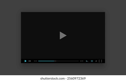 Video player screen template with control panel. Multimedia app mockup. Digital online stream interface layout with navigation icons. Minimalistic design emphasizes functionality and visual clarity