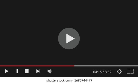 Video Player Screen For Web. Dark Background With Flat Icons