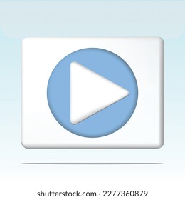 Video player sign, Ply button, live streaming. 3D vector illustration isolated on light blue background. Online entertainment concept