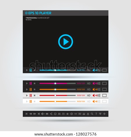 Video player with skins and icon set