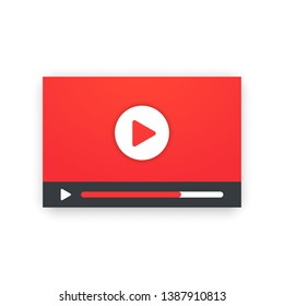 Video player symbol with shadow. Social media content. Player icon red color. Social media concept. Vector illustration. EPS 10