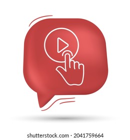 Video player, tap, click and hand icon vector in speech bubble - Modern design
