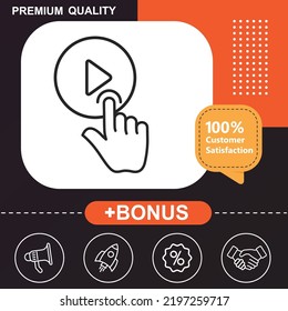 Video player, tap, click icon. With orange and black background