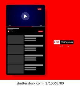 Video Player Template Design. Mockup live stream window, player. Social media concept. Vector illustration. EPS 10