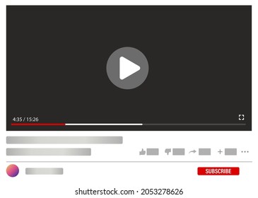 Video Player Template Design. Mockup live stream window, player. Social media concept
