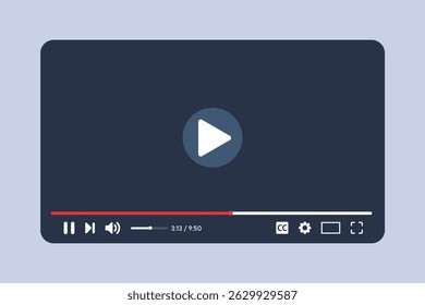 Interface de modelo de reprodutor de vídeo, conceito de mídia social, Design de modelo de streaming de vídeo para site e aplicativos móveis, Modelo de reprodutor de vídeo. Ilustração vetorial.
