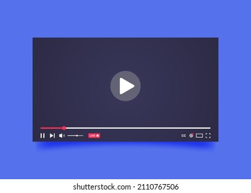 Video player template isolated on blue background. The concept of social networks and online broadcasts. Vector illustration.