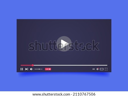 Video player template isolated on blue background. The concept of social networks and online broadcasts. Vector illustration.