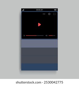 Um modelo de reprodutor de vídeo para um smartphone. Vetor em um plano de fundo cinza