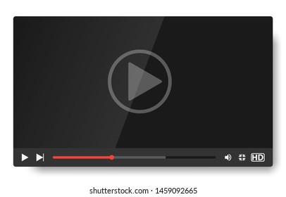 Video player template for web and mobile apps. Vector template of video and audio player. Classic black video player template.
