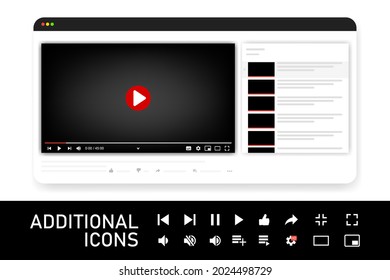 Video player template for web or mobile apps. Vector illustration.