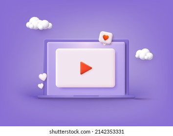 Video player template for web or mobile apps. 3D Web Vector Illustrations.