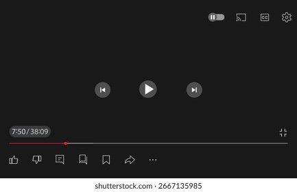 Video player template for web or mobile apps. Video player interface. Video player interface vector illustration.