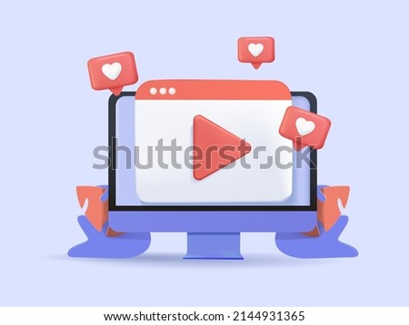 Video player template for web or mobile apps. 3D Web Vector Illustrations. multimedia player for mobile apps, sites and video services. live stream. Set of Video frame. Design elements Social media