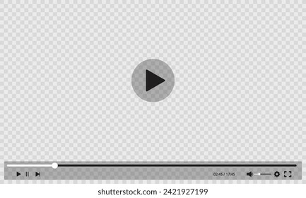 Video player transparent interface background with play buttons, vector template. Digital web video player window with screen frame with menu control bars and media player transparent layout