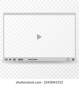 Interface transparente do reprodutor de vídeo. Layout de aplicativo de tela de vídeo, IU de vetor do reprodutor de fluxo da Web ou sobreposição do painel de controle de áudio ao vivo. Interface transparente de exibição de streaming de mídia online