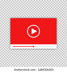 Video player. Vector isolated illustration. Media player frame on transparent background with shadow. Vector screen video player. Mock up vector illustration.  EPS 10