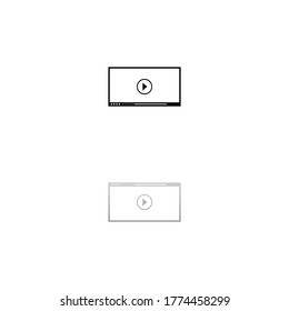 Video-Player für Web. Schwarzes Symbol auf weißem Hintergrund. Einfache Illustration. Flaches Vektorsymbol. Spiegelreflektionsschatten. Kann im Logo-, Web-, Mobil- und UI UX-Projekt verwendet werden
