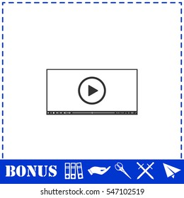 Video player for web icon flat. Simple vector symbol and bonus icon
