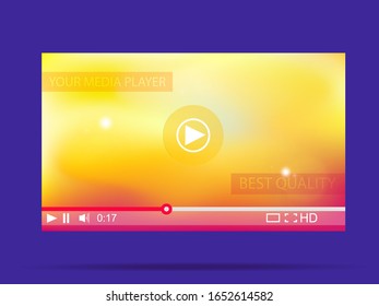 Video player for web. Media Player Interface. Minimalistic Design. Flat Style.Player MockUp