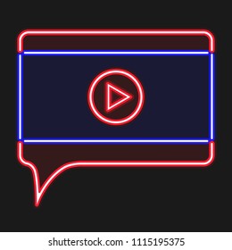 Video player for web and mobile apps. Neon. Vector illustration.