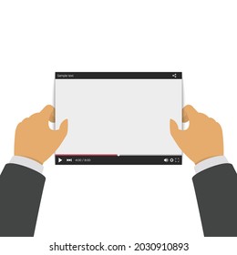 Video Player for web and mobile apps in hands. Media player interface concept. Mock-up for UI template. Vector illustration in flat style isolated on transparent background. EPS 10.