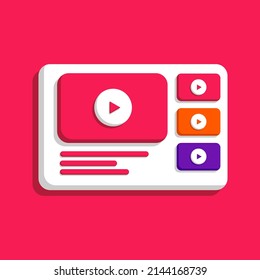 Video player, web page, play button. Video, streaming, multimedia concept. 3d vector icon. Cartoon minimal style.
