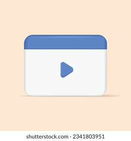 Video player, web page, play button. Video, streaming, multimedia concept. 3d vector icon. Cartoon minimal style.