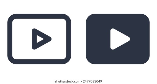 Video player or web player simple icons set designed in filled, outline, line and stroke style