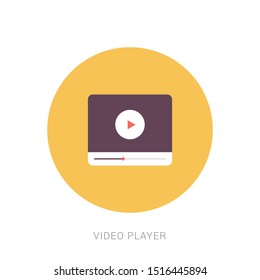 Video player for web, vector illustration. Yellow theme concept