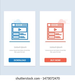Video, Video Player, Web, Website  Blue and Red Download and Buy Now web Widget Card Template