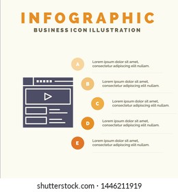 Video, Video Player, Web, Website Solid Icon Infographics 5 Steps Presentation Background