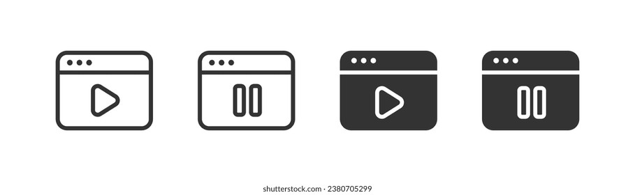 Video player window icon, paly, pause sign, outline flat vector illustration, EPS 10.