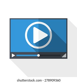 Video player window with long shadow on white background