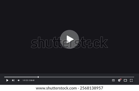 Video player window vector graphic element - multi media frame template mockup with user interface buttons on black background