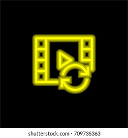 Video player yellow glowing neon ui ux icon. Glowing sign logo vector