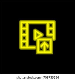 Video player yellow glowing neon ui ux icon. Glowing sign logo vector
