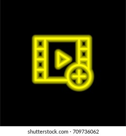 Video player yellow glowing neon ui ux icon. Glowing sign logo vector
