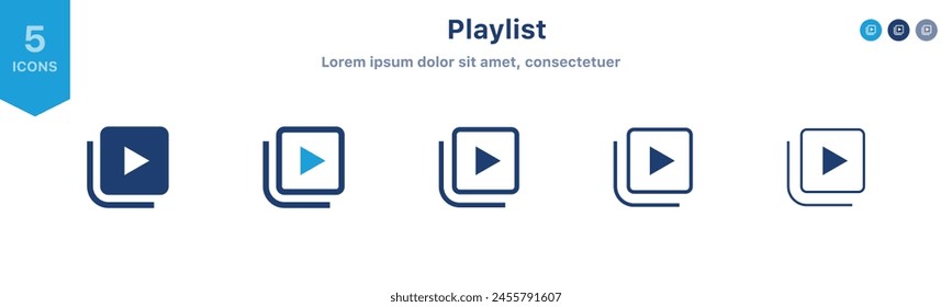 Video playlist icon, add to queue icon sign - library, watch, later, save, videos icons - video file list icon	
