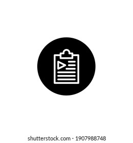 Video playlist icon in black round style. Vector icon pixel perfect