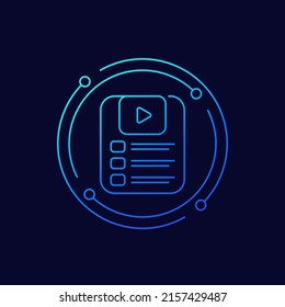 icono de lista de reproducción de vídeo, diseño lineal
