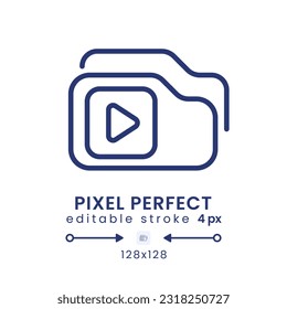 Video playlist linear desktop icon. Streaming service. Pre-recorded content. Pixel perfect 128x128, outline 4px. GUI, UX design. Isolated user interface element for website. Editable stroke