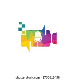 Diseño del logotipo vectorial de podcast de vídeo. Concepto del logotipo del podcast de vídeo digital.