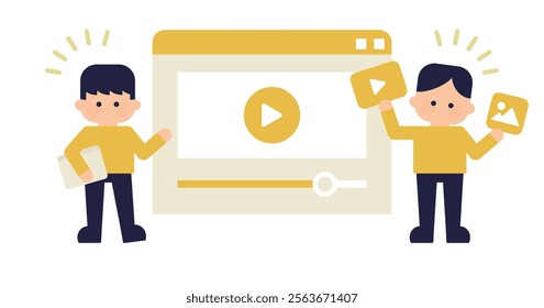 Video Presentation - Character Illustration expressing content production ( Vector background material eye-catching white background 1:1.191 )