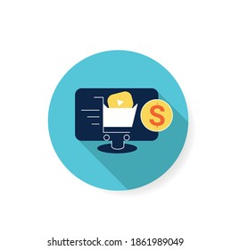 Video product flat icon. Video production industry and digital marketing concept. Vlogging business, ad recording, videography sign. Color vector illustration with shadow 