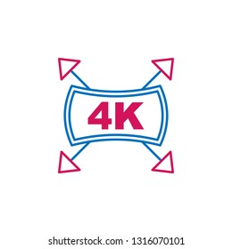 Video production, 4K icon. Element of 2 color video production icon. Premium quality graphic design icon. Signs and symbols collection icon for websites, web design