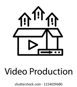 
Video production concept in a icon by visual of play sign with upward arrows. 
