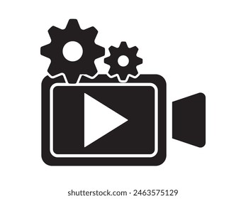 Icono del concepto de producción de vídeo. Ilustración de línea delgada de la idea de hacer película. Cinematografía. La industria cinematográfica. Cine, rodaje de programas de televisión. Filmando. Vector,