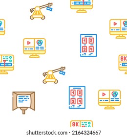 Video Production And Creation Vector Seamless Pattern Color Line Illustration