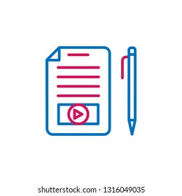 Video production, edit script icon. Element of 2 color video production icon. Premium quality graphic design icon. Signs and symbols collection icon for websites, web design